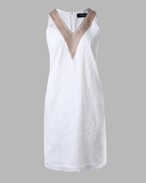 Embroidered V-Neck Dress - Chic Summer Elegance