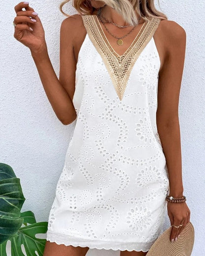 Embroidered V-Neck Dress - Chic Summer Elegance