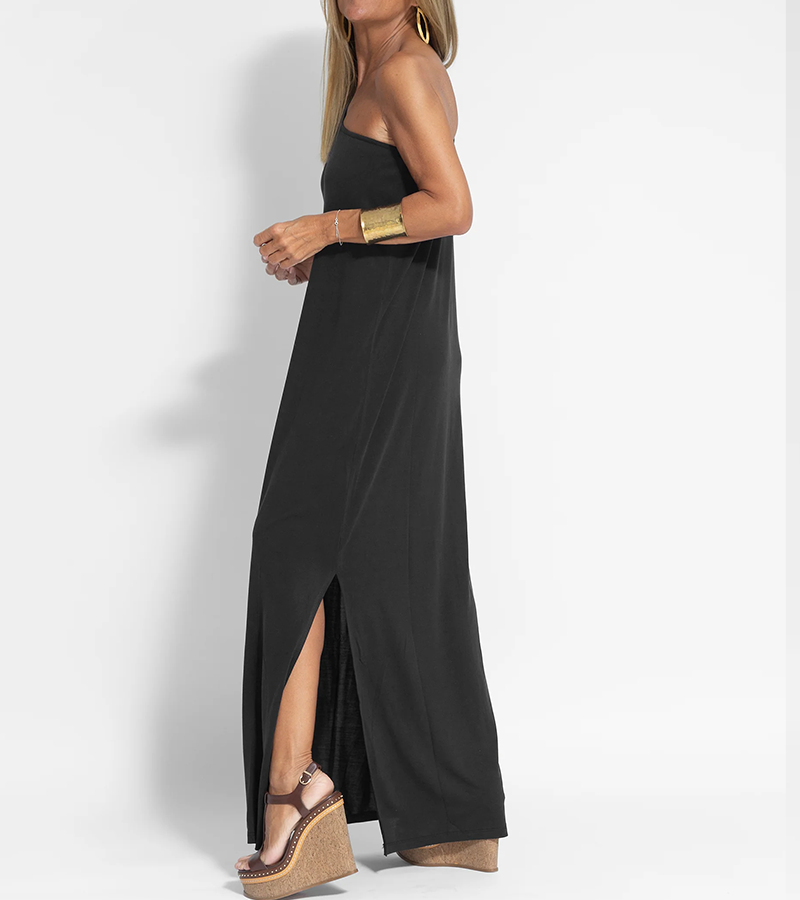 Elegant Asymmetrical Maxi Dress in Solid Color