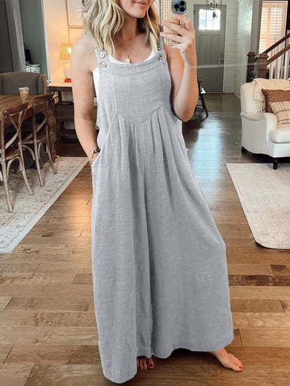 Stylish Sleeveless Wide Leg Jumpsuit for Women with Functional Pockets