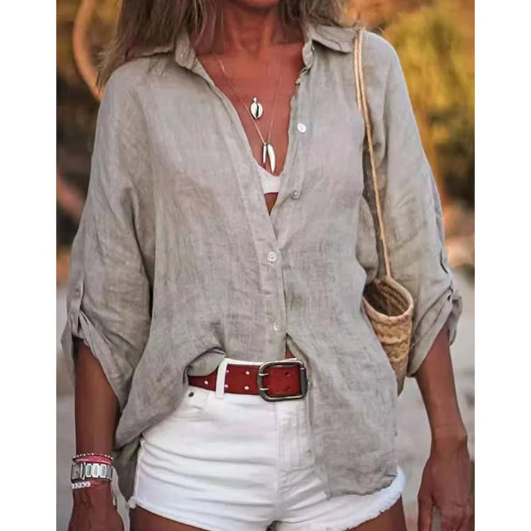 Linen Button-Up Casual Tops for Spring and Fall