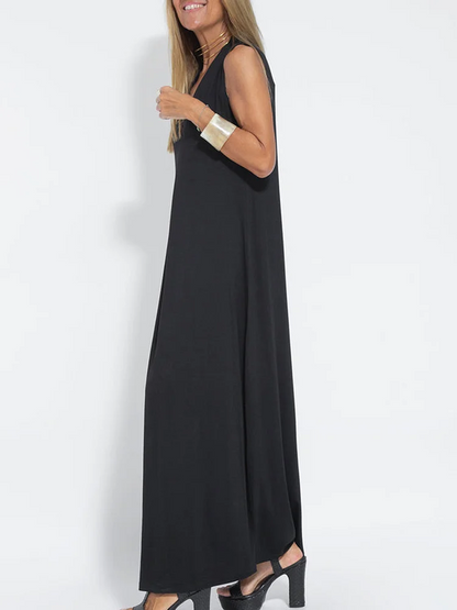 Vibrant Solid Color Sleeveless Maxi Dress for Effortless Elegance