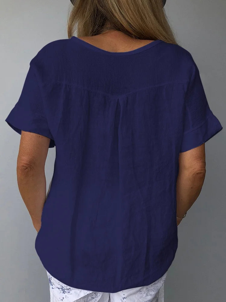 Casual Short Sleeve Cotton Shirt for Women in Solid Colors