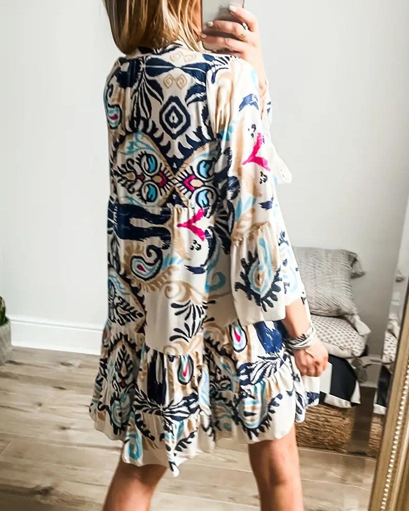 Novalee - Unique Printed Mini Dress with Long Sleeves