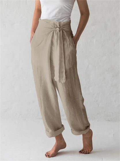 Linen Blend Casual Wide Leg Trousers