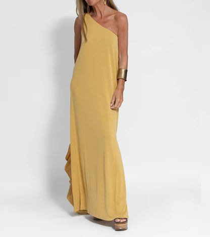 Elegant Asymmetrical Maxi Dress in Solid Color