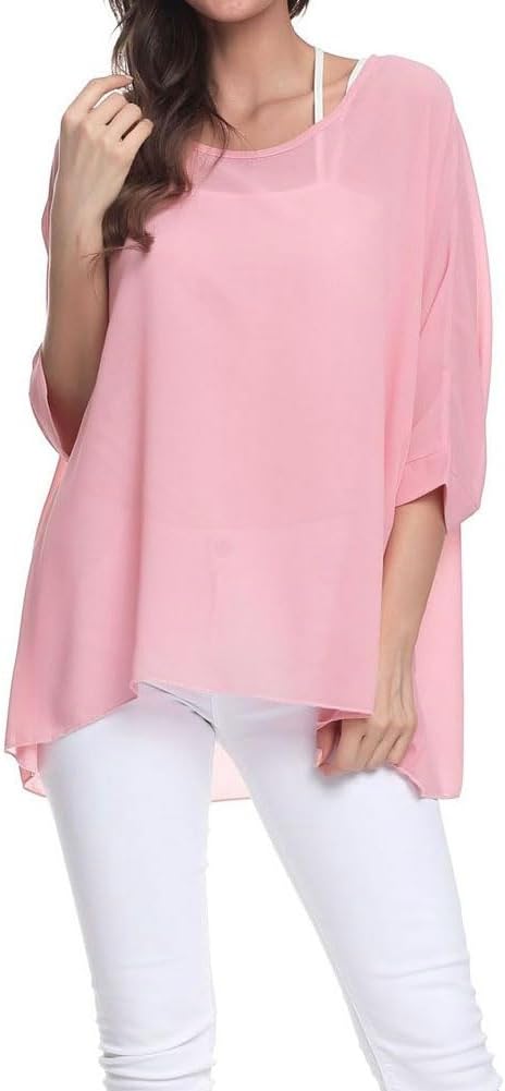 Joyce - Women's Sheer Floral Batwing Sleeve Oversized Off-Shoulder Tunic Blouse