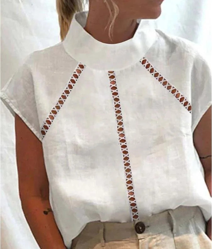 Chic Short-Sleeve Blouse with Lace - Timeless Elegance