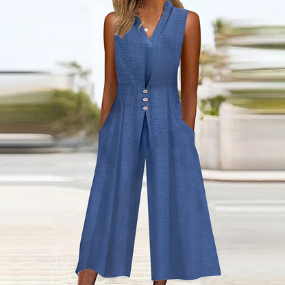 Darby - Blue Sleeveless Jumpsuit with Side Pockets