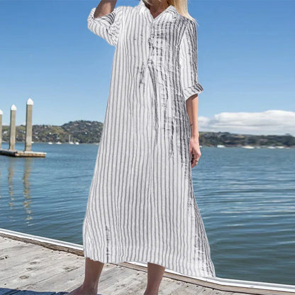 Orla - Striped Comfortable Maxi Dress with Asymmetrical Cut in Casual Style