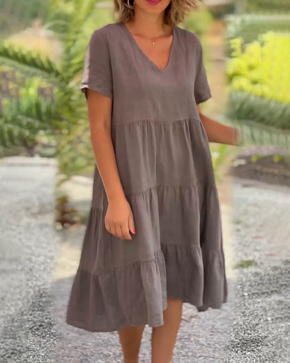 Chic Cotton-Linen V-Neck Shift Dress for Effortless Everyday Style