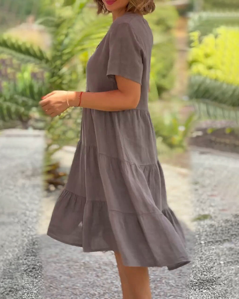 Chic Cotton-Linen V-Neck Shift Dress for Effortless Everyday Style