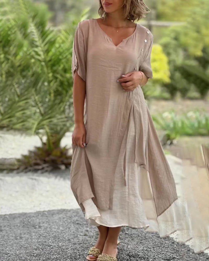 Fashion-Forward Asymmetrical Midi Dress with Short Sleeves