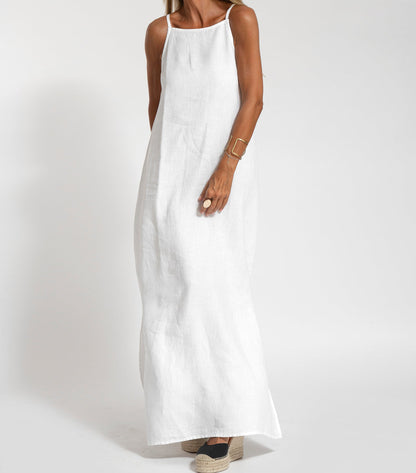 Stylish Sleeveless Cotton Linen Maxi Dress in Solid Colors