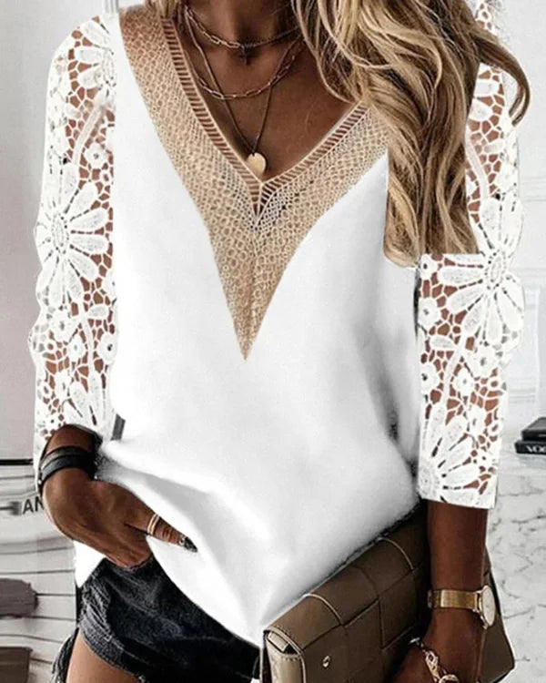 Chic Chiffon Top with Sheer Lace - Effortless Elegance