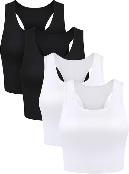 Tracey - Cotton Racerback Crop Tank Tops - 4 Pack