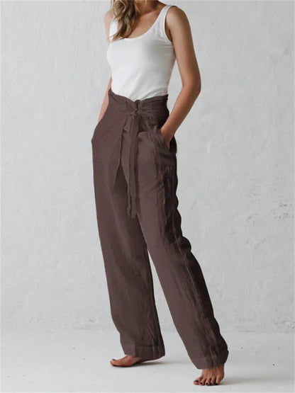 Linen Blend Casual Wide Leg Trousers