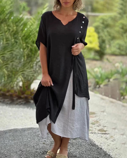 Fashion-Forward Asymmetrical Midi Dress with Short Sleeves