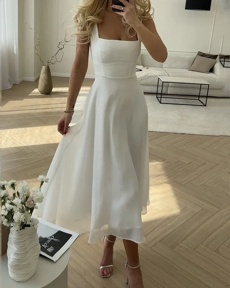 Emma | Elegant Chiffon Dress with Square Neckline