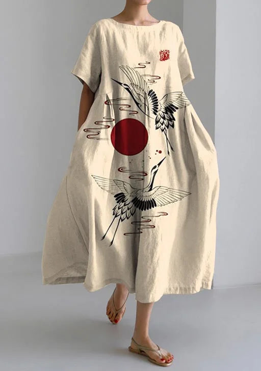 Relaxed Fit Japanese Feihe Printed Short Sleeve Dress