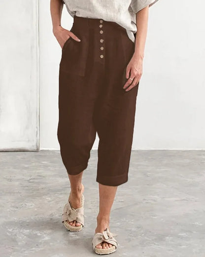 Eisley - High-Waisted Cropped Button-Up Pants