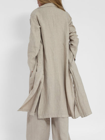 Chic Olive Green Linen Frock Coat for Women