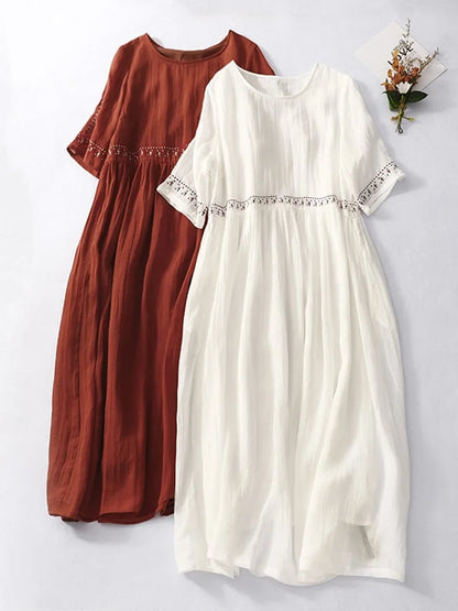 Lana – Soft embroidered cotton-linen dress