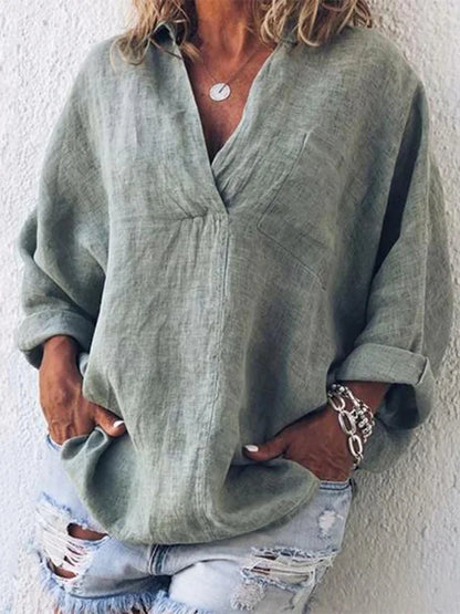 Vibrant Casual V Neck Long Sleeve Top