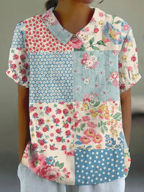 Vintage Floral Short Sleeve Tops for Women - Spring & Summer Collection