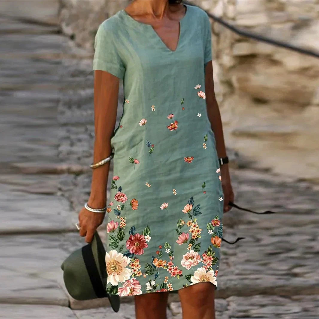 Printed Cotton-Linen Dress - Effortless Summer Elegance