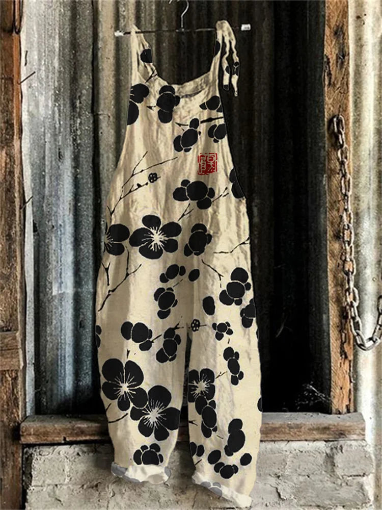 Sakura Serenity® - Japanese Linocut-Inspired Jumpsuit with Cherry Blossom Design