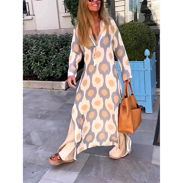 Chic Geometric Pattern Long Sleeve Everyday Dress for Women