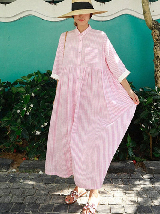 Women's Vintage Striped Oversized Casual Dress