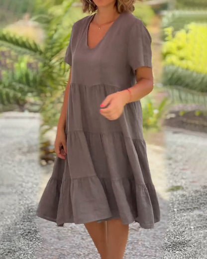 Chic Cotton-Linen V-Neck Shift Dress for Effortless Everyday Style