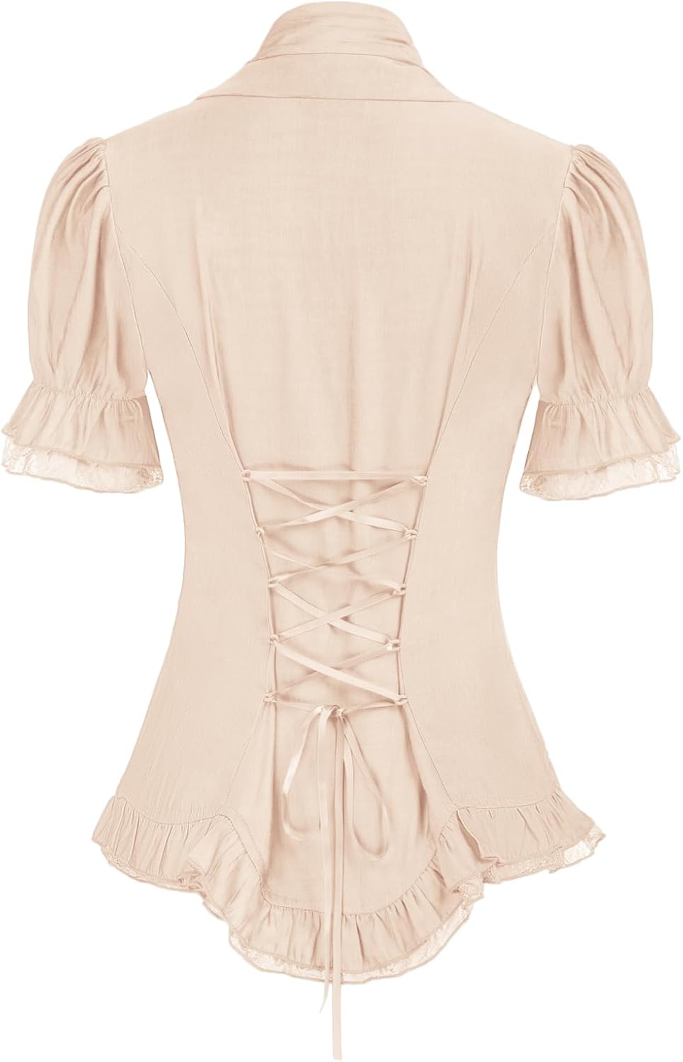 Sandra - Gothic Victorian Women's Lace-Up Blouse with Puff Sleeves and V-Neck Design