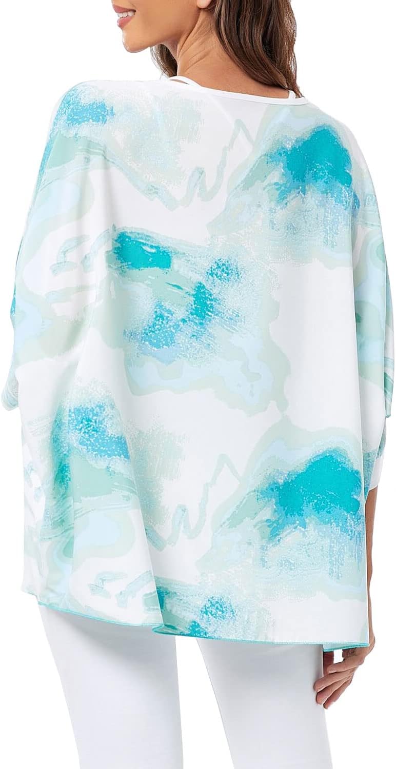 Joyce - Women's Sheer Floral Batwing Sleeve Oversized Off-Shoulder Tunic Blouse