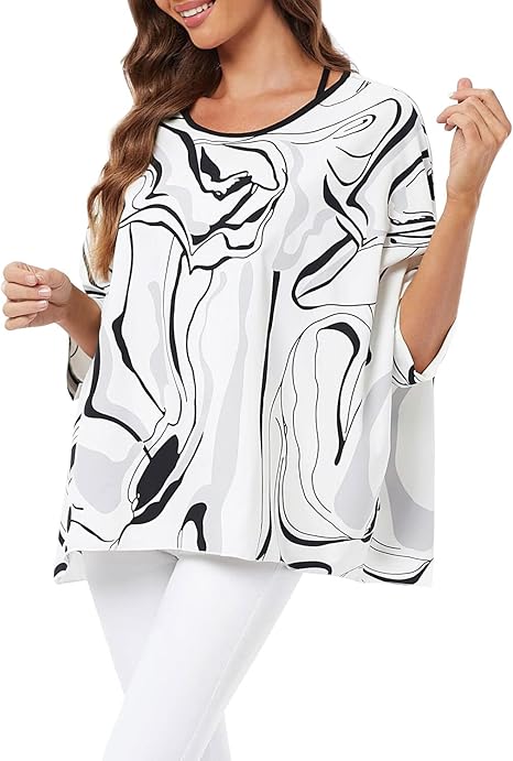 Joyce - Women's Sheer Floral Batwing Sleeve Oversized Off-Shoulder Tunic Blouse