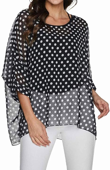 Joyce - Women's Sheer Floral Batwing Sleeve Oversized Off-Shoulder Tunic Blouse