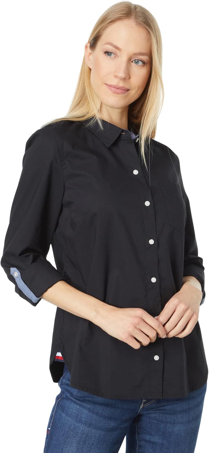 Janet - Women's Plaid Roll Tab Top Button Down Shirt