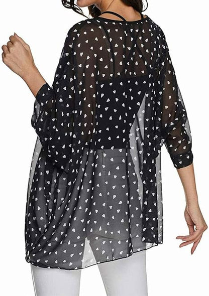 Joyce - Women's Sheer Floral Batwing Sleeve Oversized Off-Shoulder Tunic Blouse