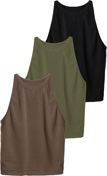 Leah - Set of 3 Women's Racerback Crop Tops - Cotton Workout Tanks for Fitness and Everyday Wear