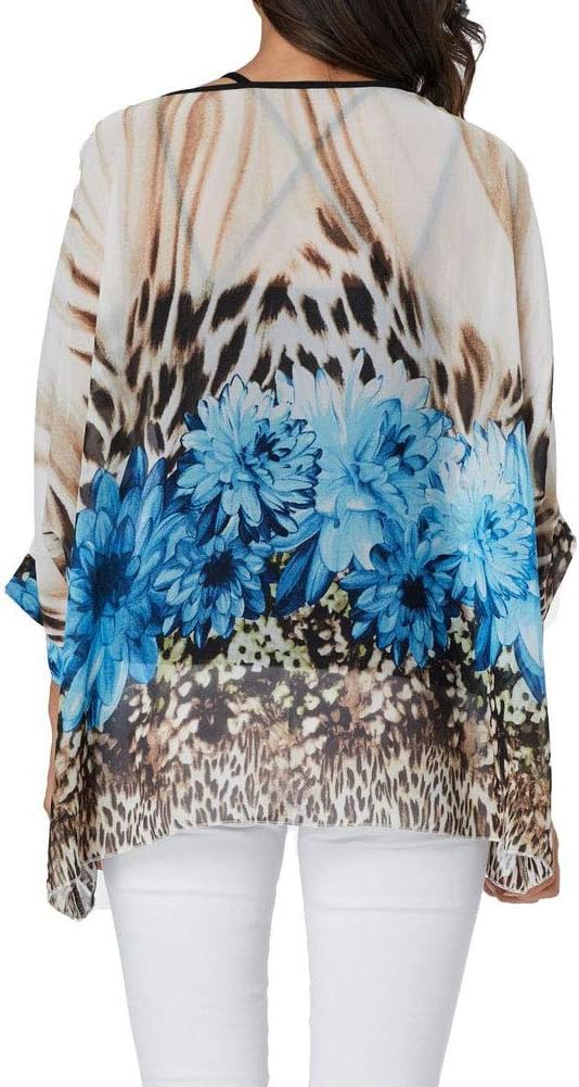 Josephine - Womens Floral Loose Batwing Sleeve Bohemian Sheer Chiffon Oversize Off Shoulder Blouse Tunic Tops