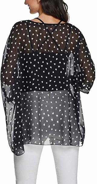 Joyce - Women's Sheer Floral Batwing Sleeve Oversized Off-Shoulder Tunic Blouse