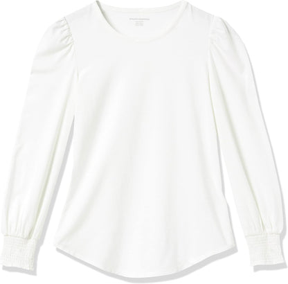 Lynda - Essentials Women's Long-Sleeve Crewneck Smocked Cuff T-Shirt