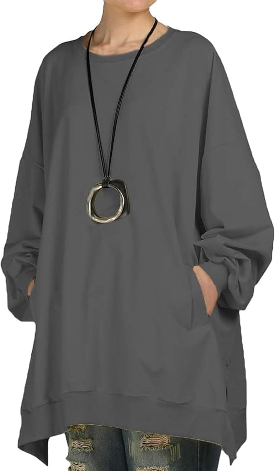 Sally - Women's Oversized Shirt Dress Long Sleeve Tunic Top Sweatshirt