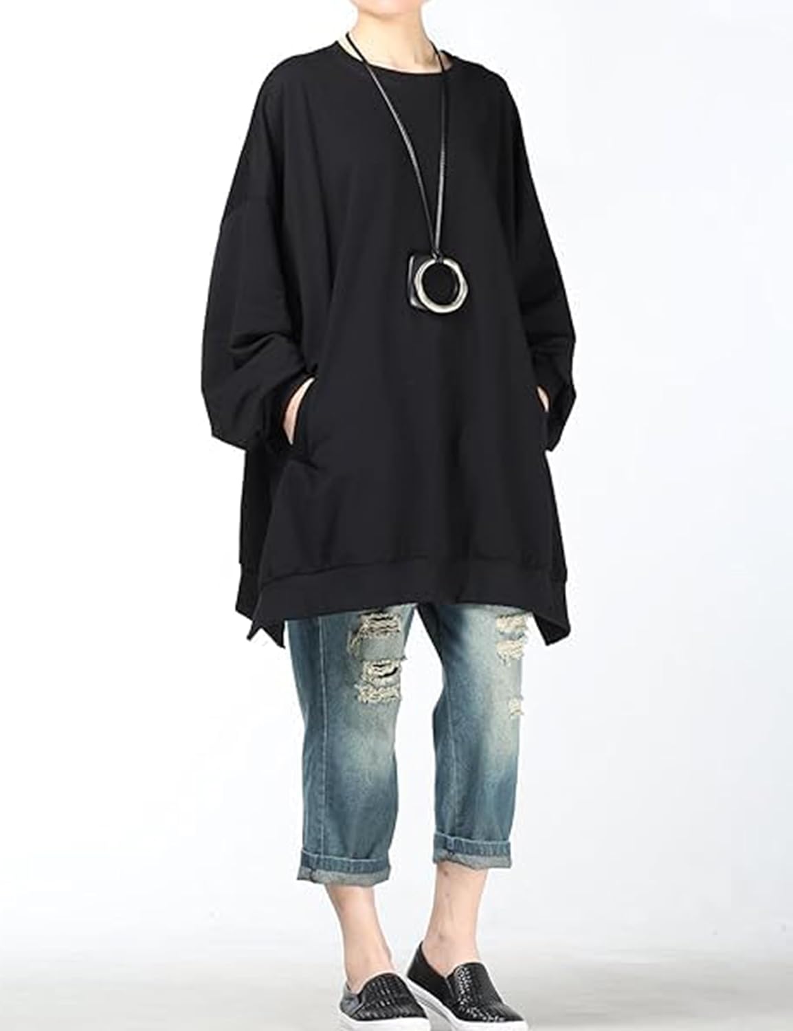 Sally - Women's Oversized Shirt Dress Long Sleeve Tunic Top Sweatshirt