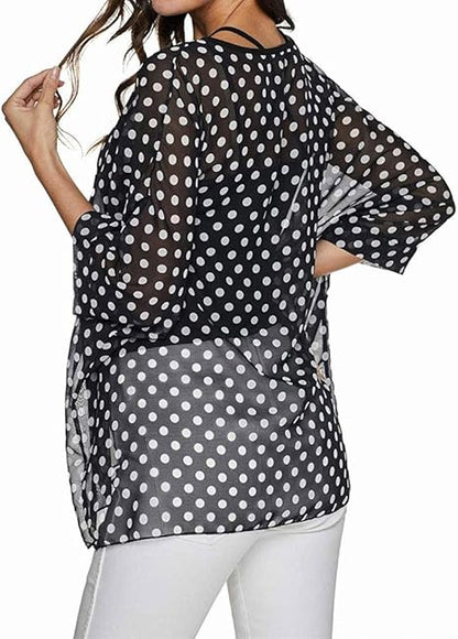 Joyce - Women's Sheer Floral Batwing Sleeve Oversized Off-Shoulder Tunic Blouse