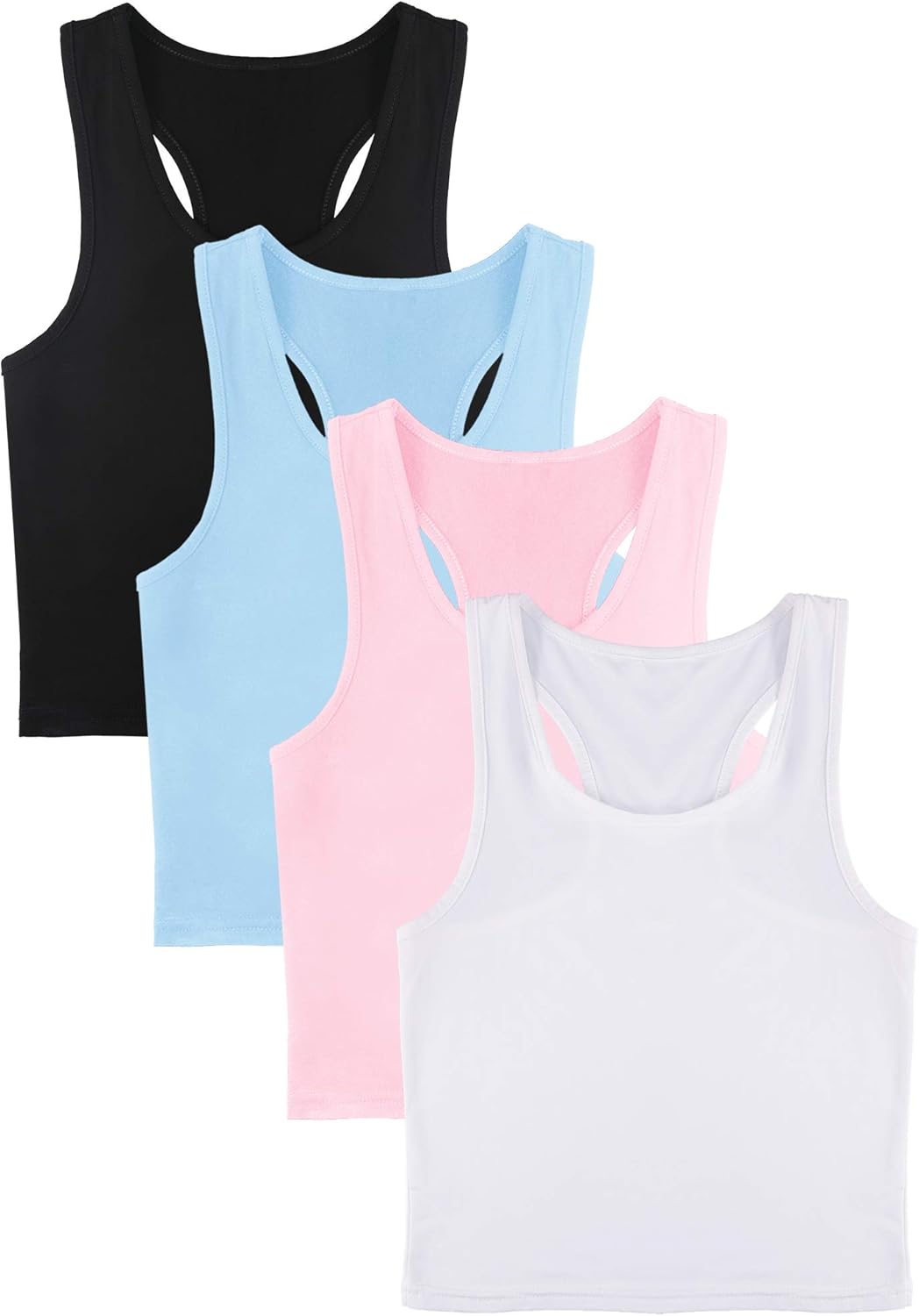 Tracey - Cotton Racerback Crop Tank Tops - 4 Pack