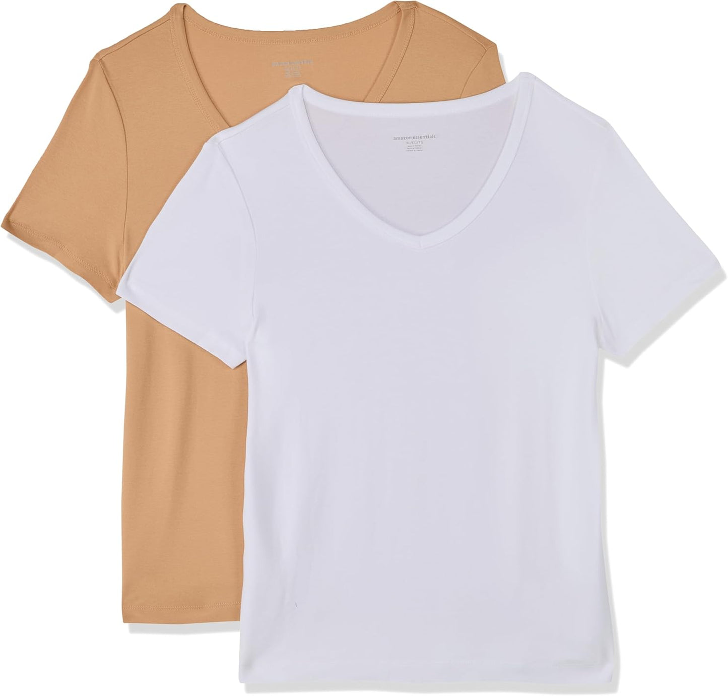 Yael - Essentials Women's Slim-Fit V-Neck T-Shirt Set, Short Sleeves - 2 Pack