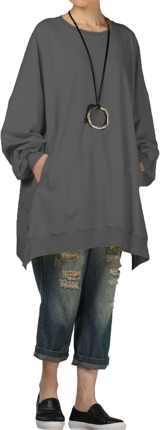 Sally - Women's Oversized Shirt Dress Long Sleeve Tunic Top Sweatshirt